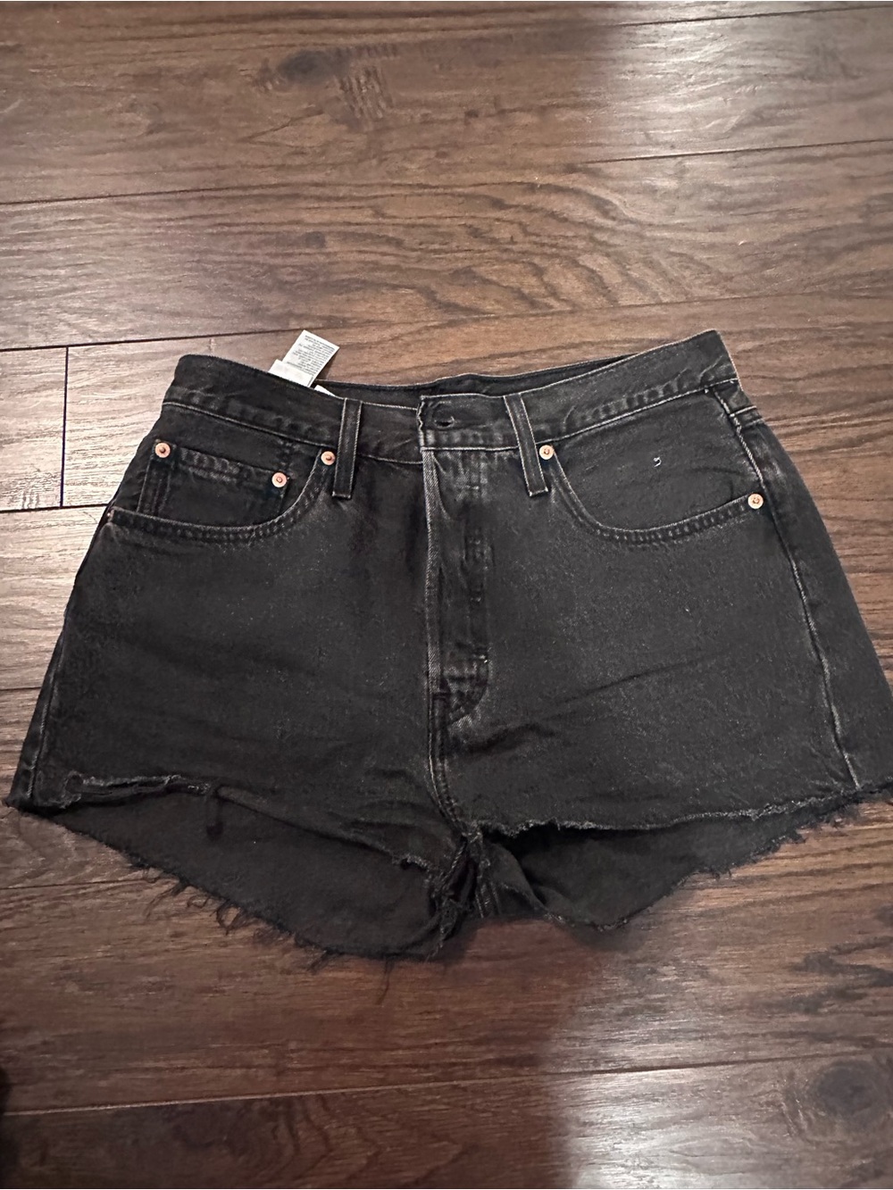 Worn once - Levi’s 501 Black Distressed Denim Shorts